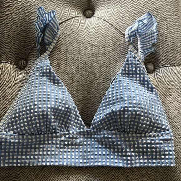 Aerie Plaid gingham ruffle bikini top Size Small - Picture 5 of 11